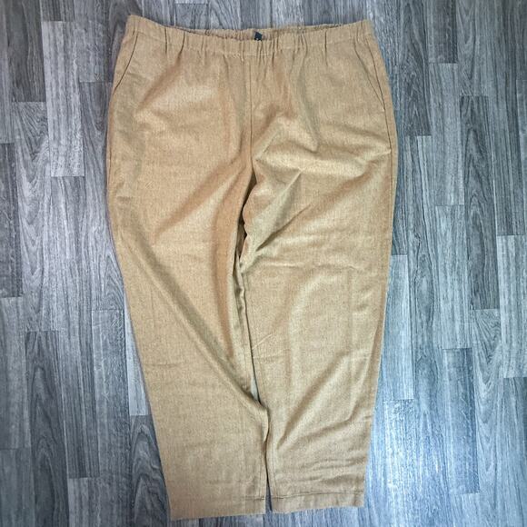 Eileen Fisher 100% Wool Pull-On Trousers Elastic Waist Neutral Tan Wide Leg - Picture 1 of 7